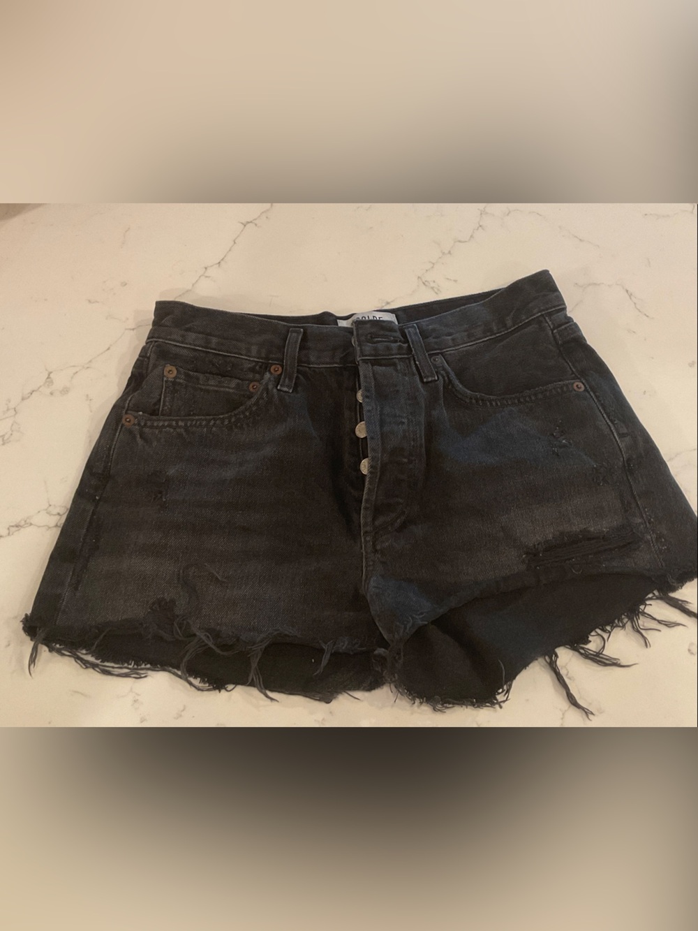 Agolde Black Distressed High-Rise Cutoff Shorts